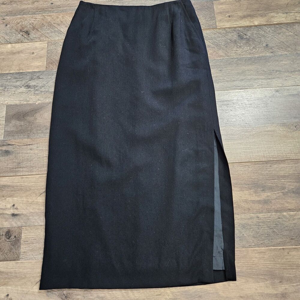 Anne‎ Klein Skirt Womens 8 Black Wool Straight Pencil Midi Side Slit Corpcore